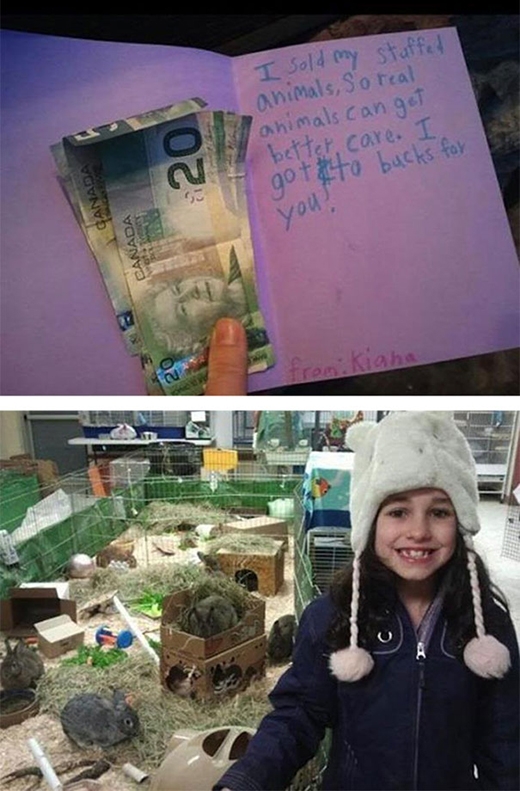 
	
	Cô bé này đã bán các con thú nhồi bông của mình để quyên góp tiền cho trung tâm bảo trợ động vật.